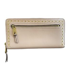 Cole Haan Blush Pink Studded Leather Continental Zip Around Wallet